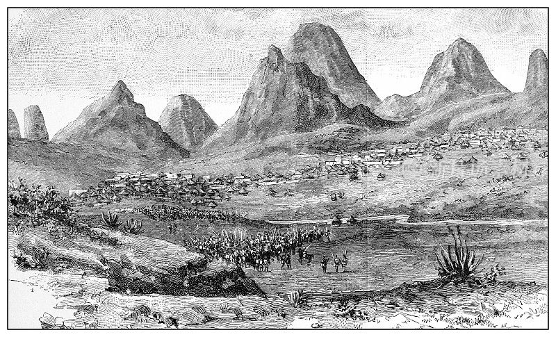 第一次意大利-埃塞俄比亚战争(1895-1896)的古董插图:Adua (Adwa)